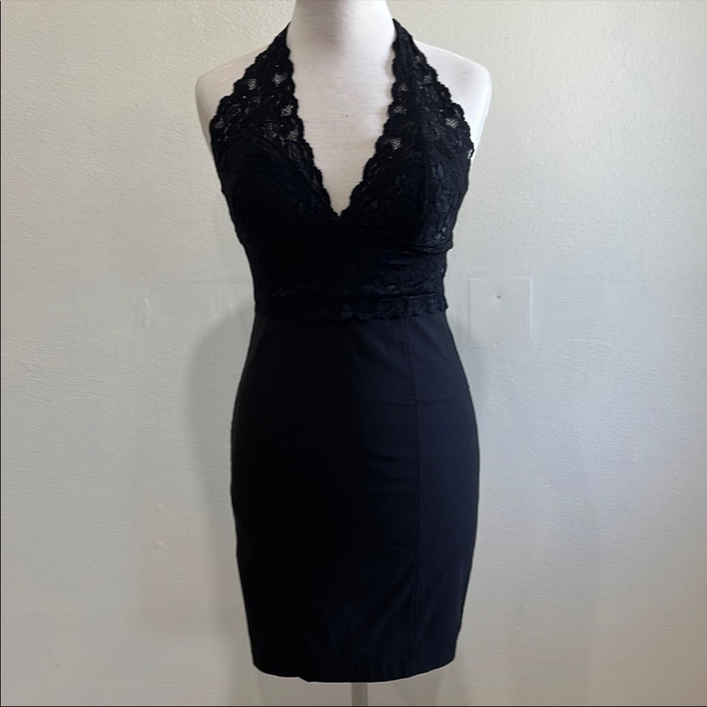 Have women’s black halter dress with lace detailing on chest size Large